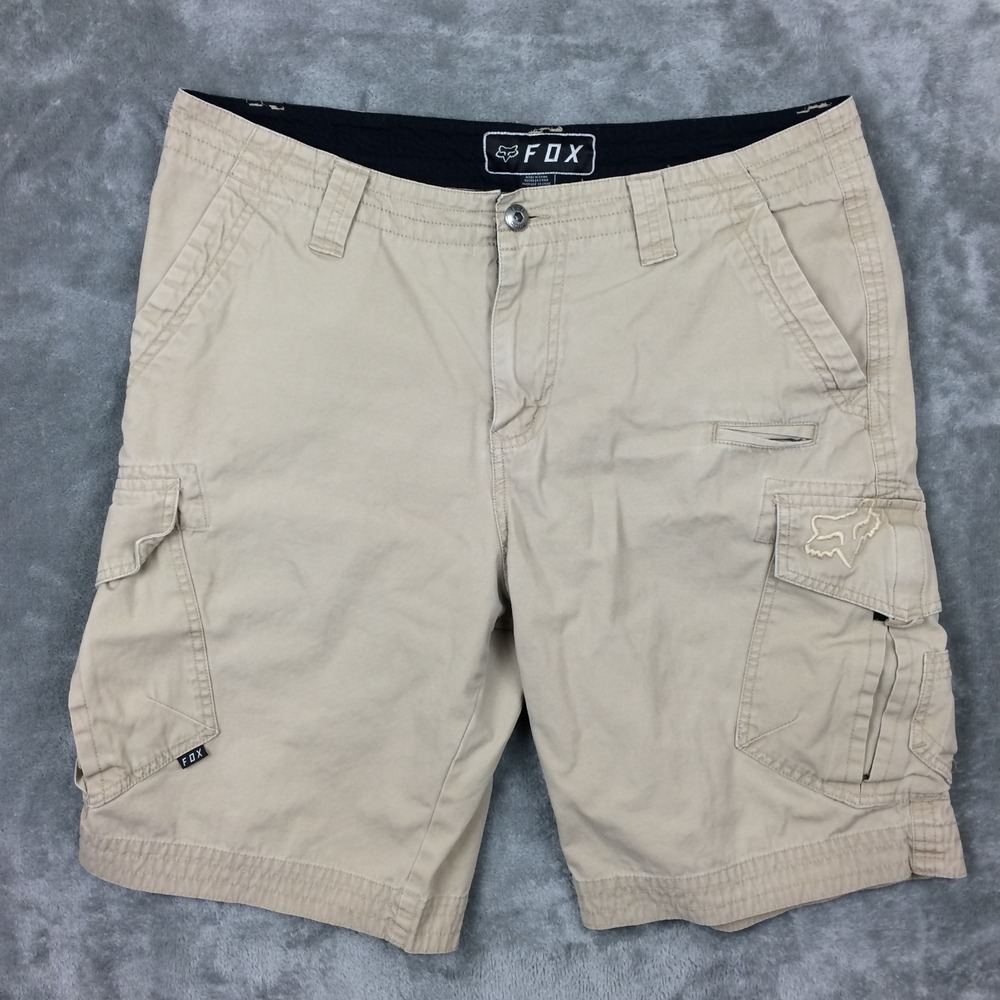 Fox Racing Cargo Shorts Mens 36 Khaki Beige Y2K Cotton Pockets Moto 11 " Inseam